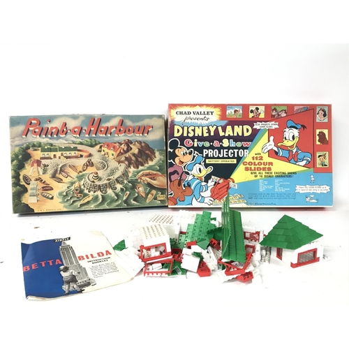 181 - No Reserve - Vintage toys: Betta Bilda Airfix set, Paint a Harbour boxed and Disneyland Give a show ... 