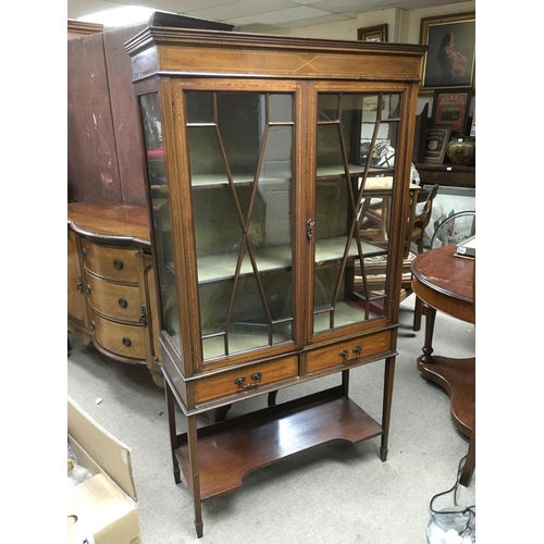 216 - No Reserve - An Edwardian inlaid mahogany display cabinet, approx 91cm x 35cm x 168cm.