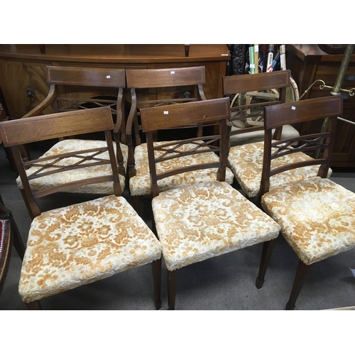 233 - Six inlaid mahogany dining chairs comprising two carvers and four others with upholstered seats and ... 