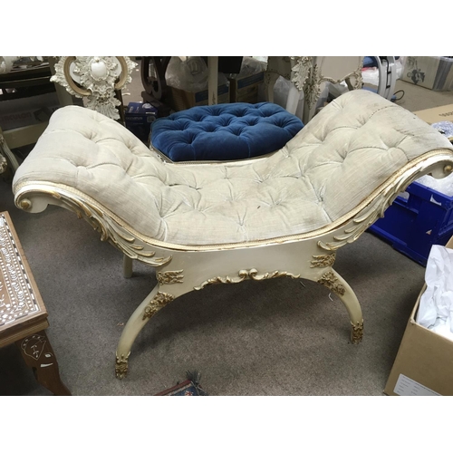 256 - No Reserve - A white painted kidney shaped Roccoco style dressing table with stool (2).