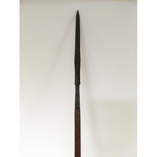 29 - Unknown spear similar to a small Masai lion spear. Approximately 110cm NO RESERVE