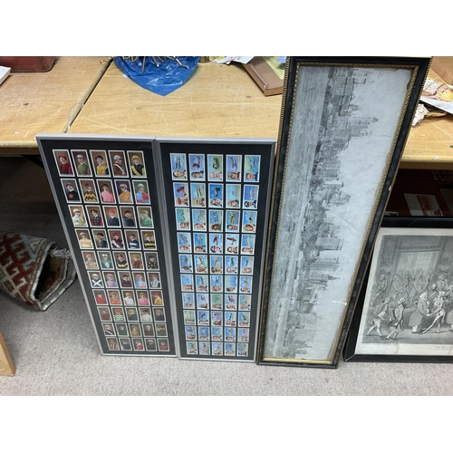 345 - Collection of various paintings including cigarette cards framed.