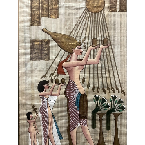 372 - Replica Egyptian Papyrus paper paintings consisting of a depiction of King Akhnaton and an Indian fo... 