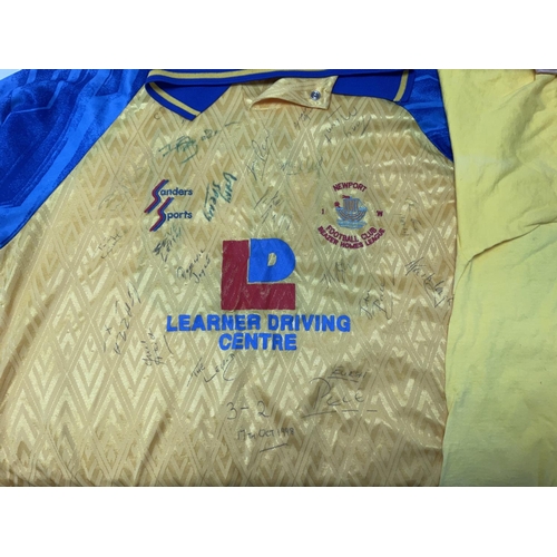 373 - Sports memorabilia, Newport Football Club 1998 Sanders sports signed shirt by team, Kick it out shir... 