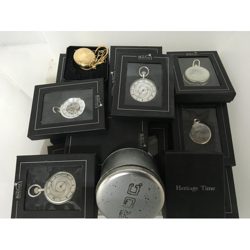 38 - A group lot of boxed Heritage collection pocket watches. Postage category B NO RESERVE.