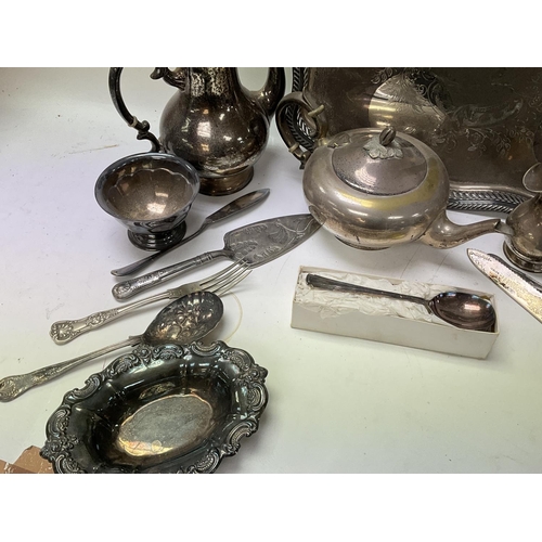 446 - Silver plated tableware ornaments including cutlery, teapots and a sugar bowl NO RESERVE