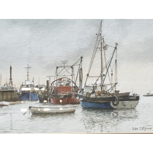 515 - Local watercolour by John Cotgrove of old Leigh. Frame size- 33x27cm approximately