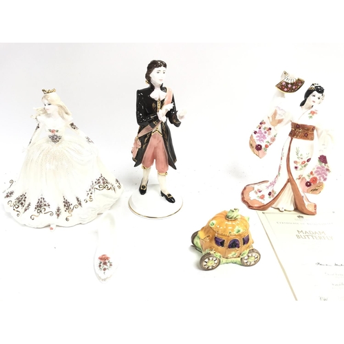 563 - A collection of Coalport fine China items including madam butterfly limited edition with COA.