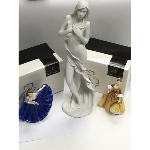 67 - No Reserve - Two boxed Royal Doulton figures of ladies and a large boxed Leonardo figure of a scanti... 