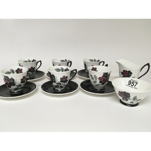 74 - No Reserve - A Royal Albert bone China Masquerade coffee set six place setting decorated with roses ... 