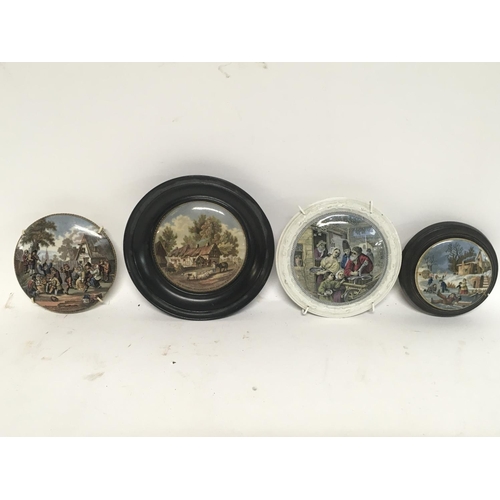 99 - 4 Victorian pot lids featuring designs of The residence of Anne Hathaway & The village wedding NO RE... 