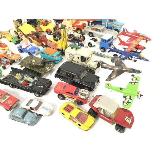 104 - A Box Containing A Collection of Playworn Die-Cast Including Corgi. Dinky.Matchbox. Etc.