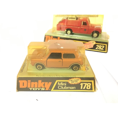 117 - A Boxed Dinky Toys Mini Clubman #178 and a Land Rover Fire Appliance #282.