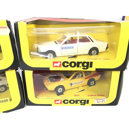 123 - 4 X Boxed Corgi Vehicles including Ford Escorts. Peugeot and Lotus.