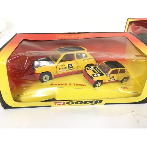 124 - A Collection of 4 Boxed Corgi Vehicles including Renault 5 Turbo set #1352. A Ford Escort #496. Etc.