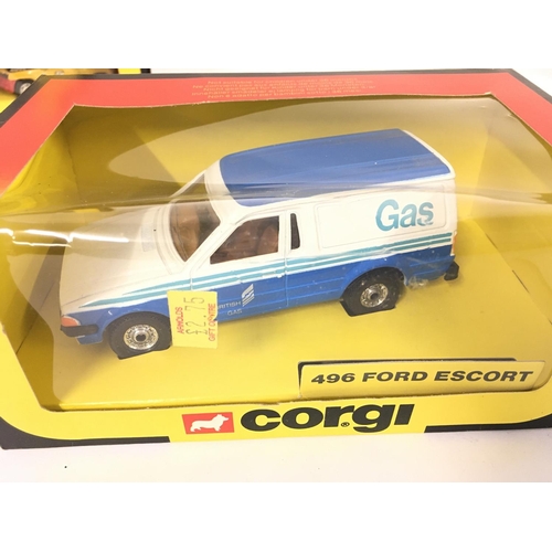 124 - A Collection of 4 Boxed Corgi Vehicles including Renault 5 Turbo set #1352. A Ford Escort #496. Etc.