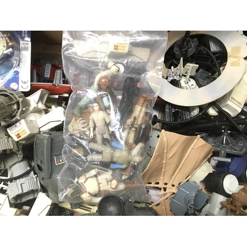 207 - A Box Containing Vintage Star Wars Figures and Spare Parts including Death Star Play Set Parts.