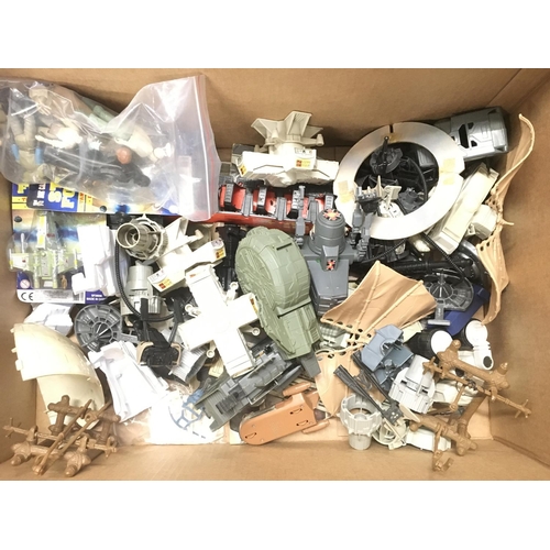 207 - A Box Containing Vintage Star Wars Figures and Spare Parts including Death Star Play Set Parts.