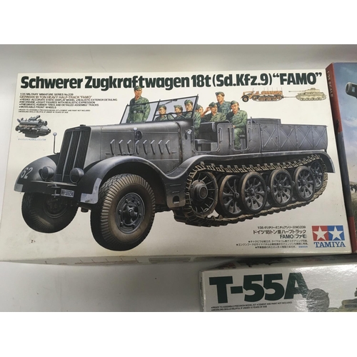 240 - Collection of three military vehicle model kits by Tamika and Trumpeter all in original packaging an... 