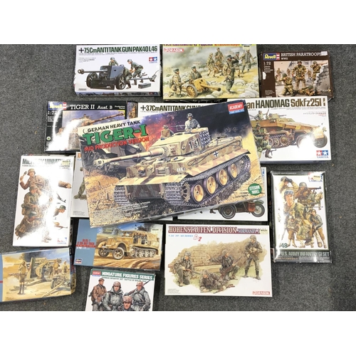 325 - A Collection of Various Military Model Kits including a Academy Tiger-I Tank. All Boxed.