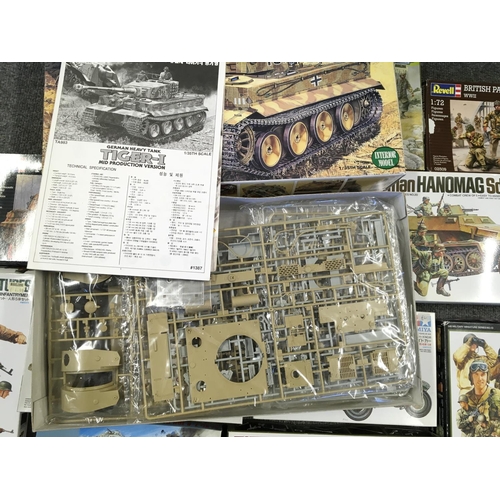 325 - A Collection of Various Military Model Kits including a Academy Tiger-I Tank. All Boxed.