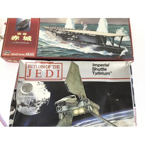 351 - A Boxed Airfix Star Wars Shuttle Tydirium with other Vehicles and a Hasegawa Aircraft Carrier.(2).