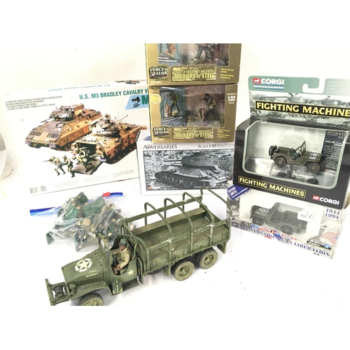 392 - Boxed and Other a loose Military Vehicles And Figures Including Corgi. Plus a Mechanised Tank kit Co... 