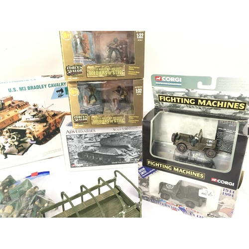 392 - Boxed and Other a loose Military Vehicles And Figures Including Corgi. Plus a Mechanised Tank kit Co... 