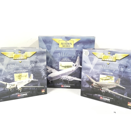 412 - 3 X Boxed Corgi Aviation Archive Aircraft including a Douglass C-47A. A Douglas DC3 and a Boeing C-9... 