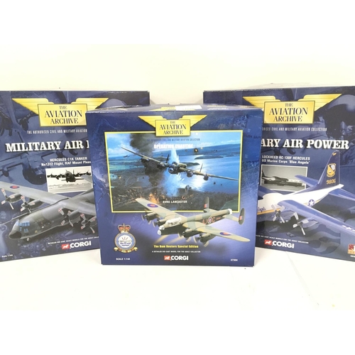 413 - 3 X Boxed Corgi Aviation Archive Model Aircraft including a Hercules C1K. A Avro Lancaster and a Loc... 