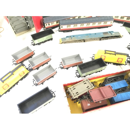 447 - A Box Containing a Collection of 00 Gauge Coaches. Wagons and Accessories including a Diesel Locomot... 