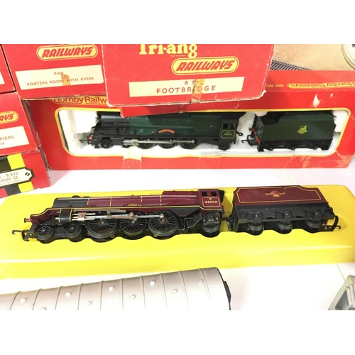 449 - A Box Containing a Collection of Tri-Ang 00 Gauge Boxed Accessories. 2 X Locomotives a Turntable etc... 