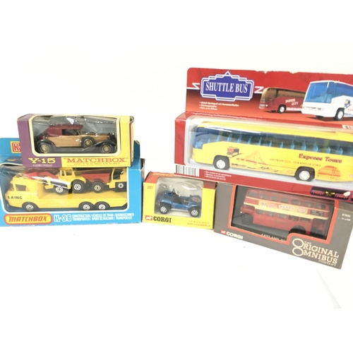 464 - A Collection of Boxed Die-Cast Including a Matchbox Construction Transporter #K-36. A Corgi Beach Bu... 