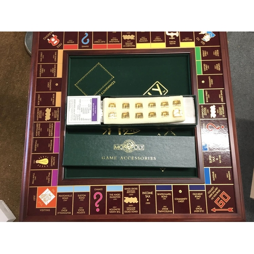 467 - A Franklin Mint Hardwood Monopoly Collectors Edition Mounted on a Table.