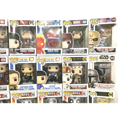 468 - A Collection of Funko Pop Figures including Iron Maiden. Kiss. Star Trek. Star Wars and others. No R... 