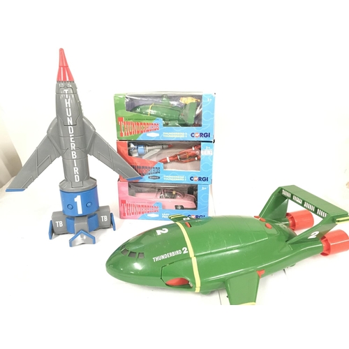 469 - A Collection of Thunderbirds Toys Including 3 X Boxed Corgi Classic Die-Cast. No Reserve.