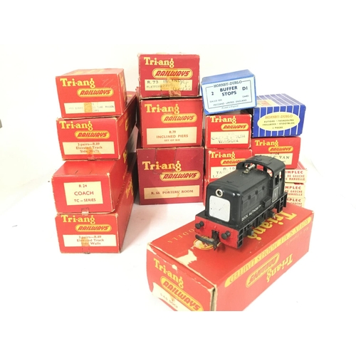 470 - A box Containing 00 Gauge Tri-Ang Boxed Accessories including a 0-4-0 Dock Shunter.