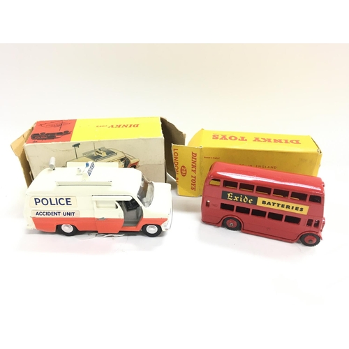 54 - A a boxed Dinky Police Accident Unit #287 and a London Bus #291. Both Boxed Worn.