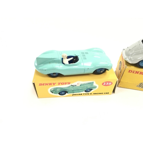 56 - 3 Boxed Dinky Vehicles. A Jaguar Type D Racing Car #238. A Sunbeam Alpine Sports #101 (both Repro Bo... 