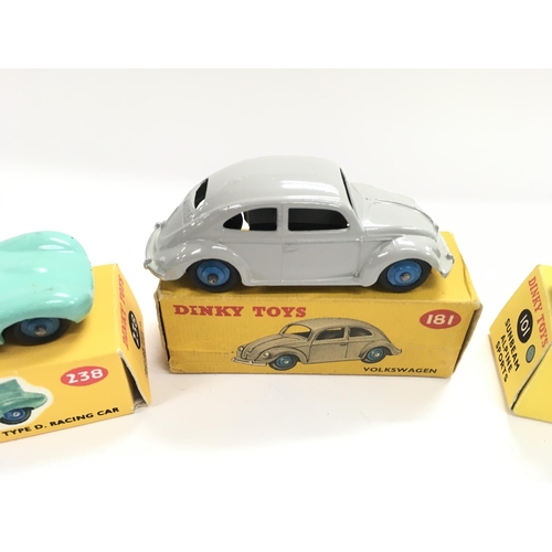 56 - 3 Boxed Dinky Vehicles. A Jaguar Type D Racing Car #238. A Sunbeam Alpine Sports #101 (both Repro Bo... 