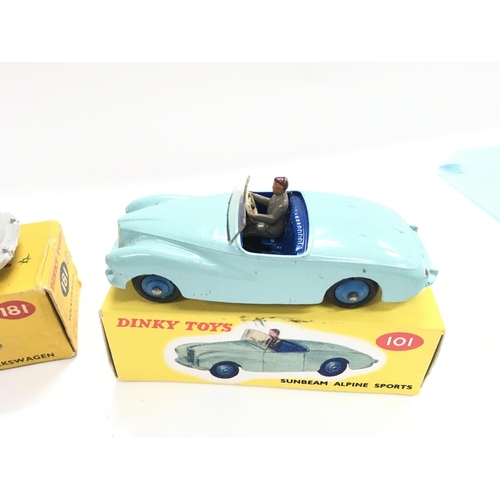 56 - 3 Boxed Dinky Vehicles. A Jaguar Type D Racing Car #238. A Sunbeam Alpine Sports #101 (both Repro Bo... 