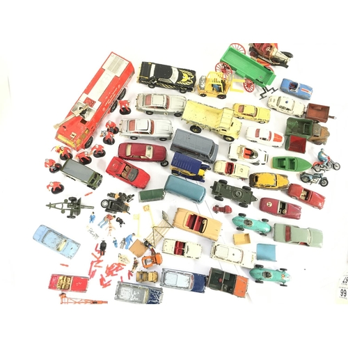 66 - A Collection of Playworn Die-Cast including Dinky. Corgi Etc. And Spare Parts and Figures.