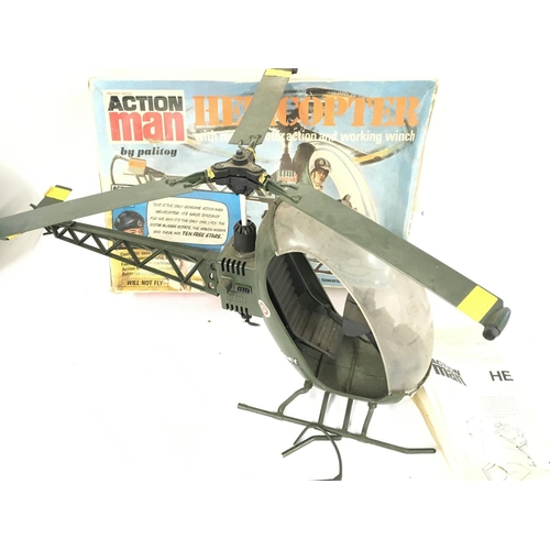 70 - A Boxed Palitoy Action Man Helicopter. With Instructions. Box Is Worn. Tail and ski Damaged.