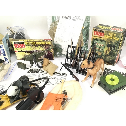 79 - A Collection of Vintage Action Man including a Boxed Belt Feed Machine Gun. Field Radio Pack. Operat... 