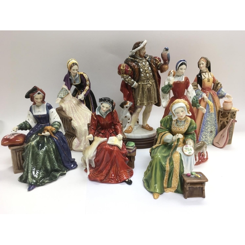 1013 - A Royal Doulton figure of Henry VIII HN3350 and his six wives, all boxed and most with COAs.