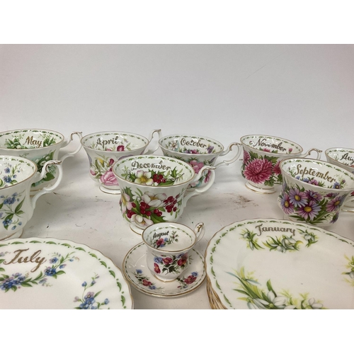 1046 - Royal Albert Flower Of The Month Cups and Saucers