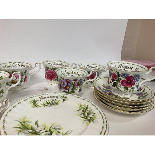 1046 - Royal Albert Flower Of The Month Cups and Saucers