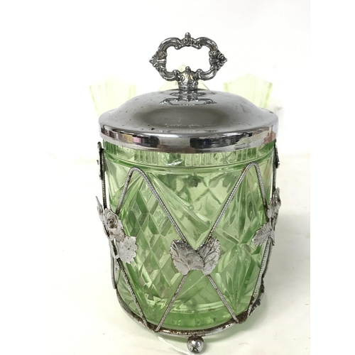 1078 - A collection of coloured glass ware including a clock, flower bowl and a biscuit barrel