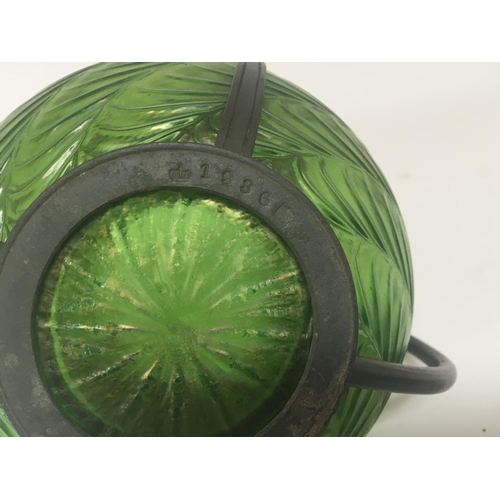 1082 - An Art Nouveau pewter and glass vase attributed to Loetz the pewter mounts with stamp mark and regis... 