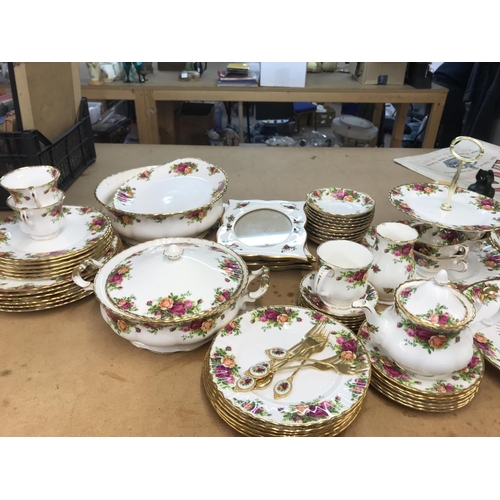 1096 - Royal Albert Old Country Rose tea set including plates, tea cups, a clock plate, forks etc